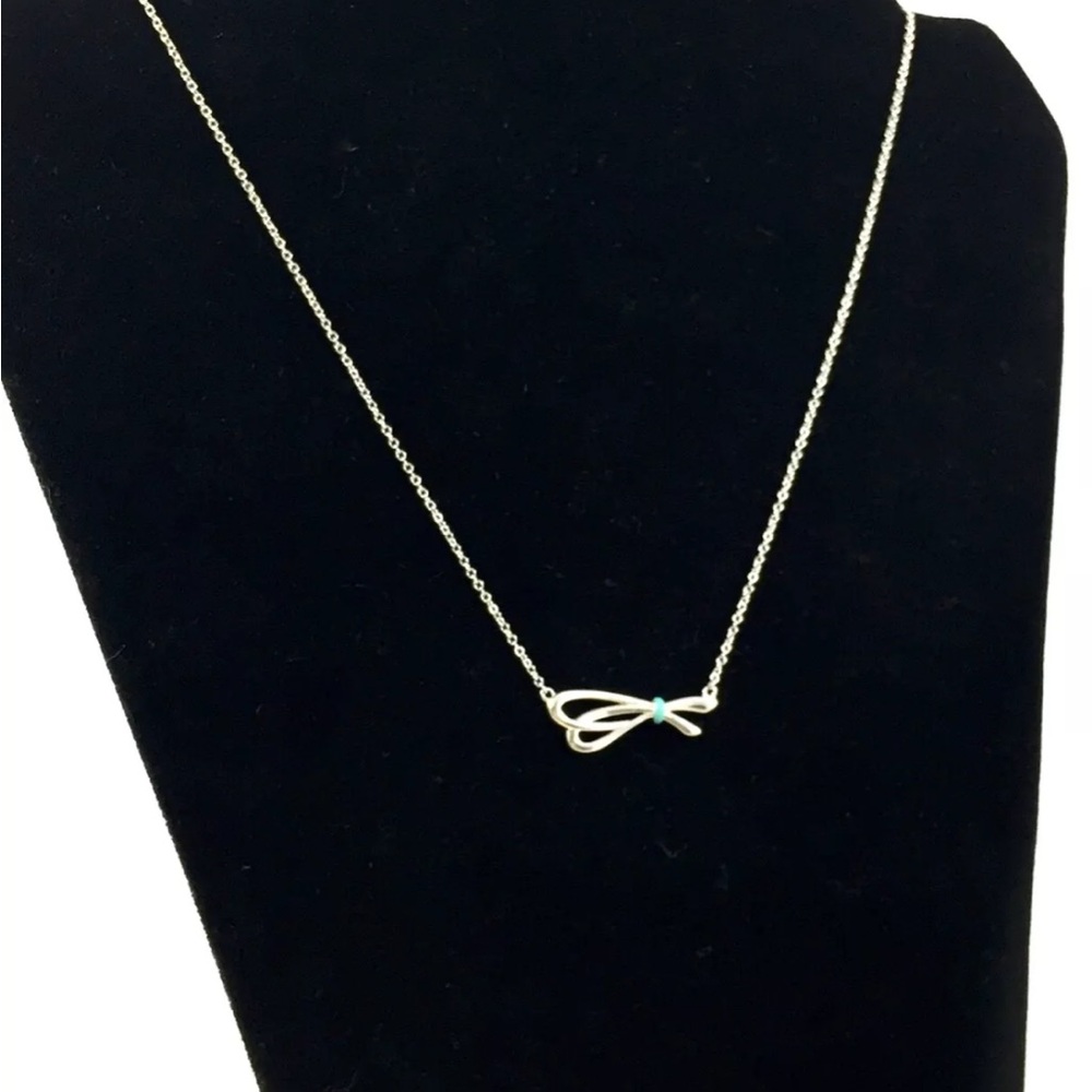 Tiffany & Co. Blue Enamel Knot Bow Pendant 16” Necklace Silver w Orig. Box Pouch - Picture 1 of 5